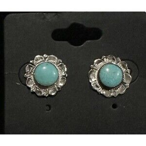 Vintage Elkcreek Native American Sterling Silver Turquoise Cabochon Earrings
